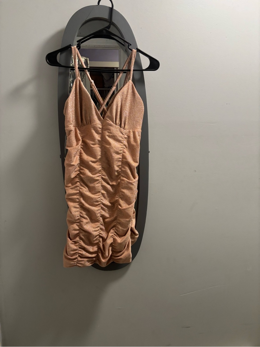 wild fable Blush Pink Ruched Satin Mini Dress with Crisscross Straps